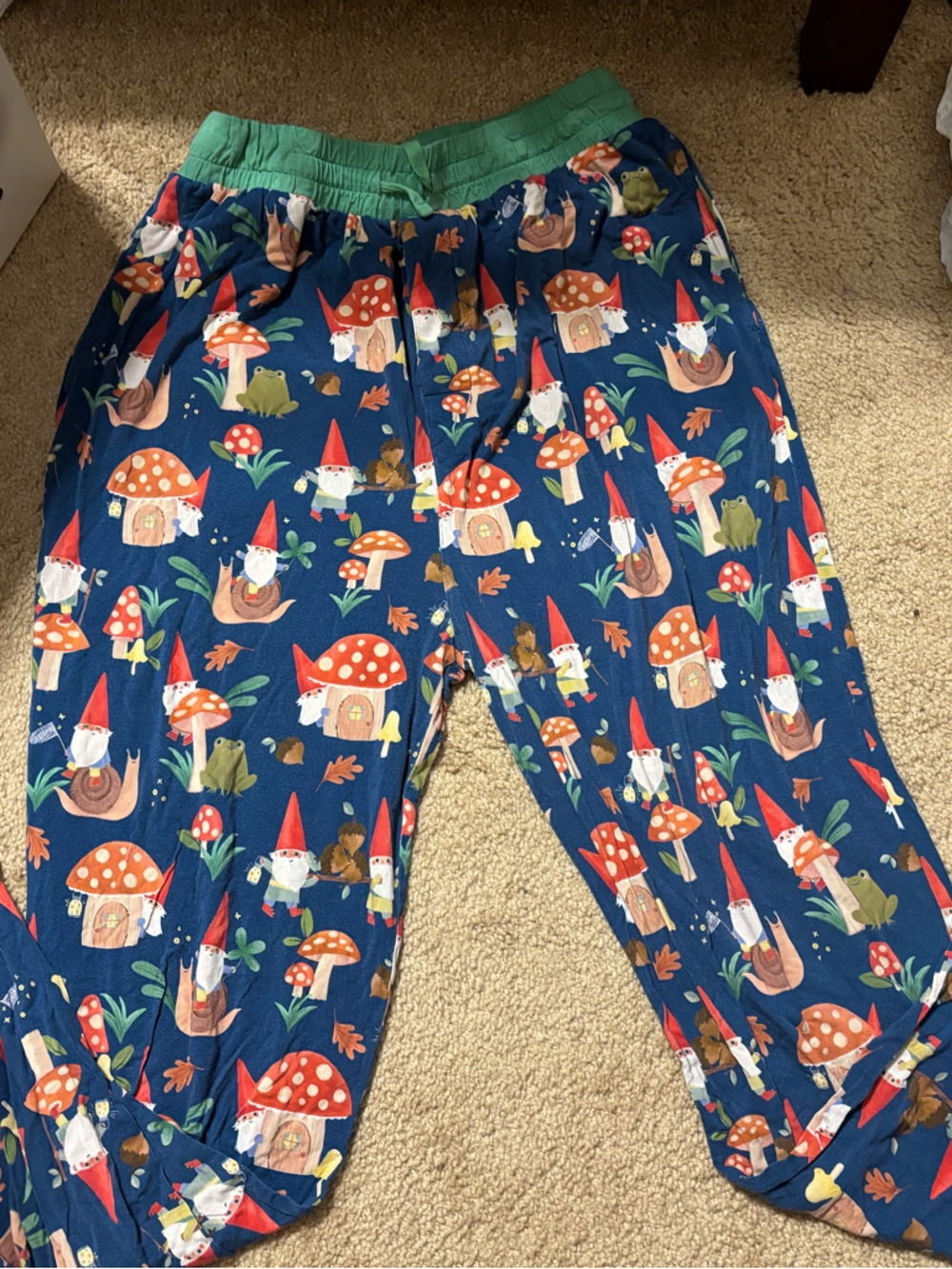 Little Sleepies Navy Gnome & Mushroom Pajama Pants with Green Waistband